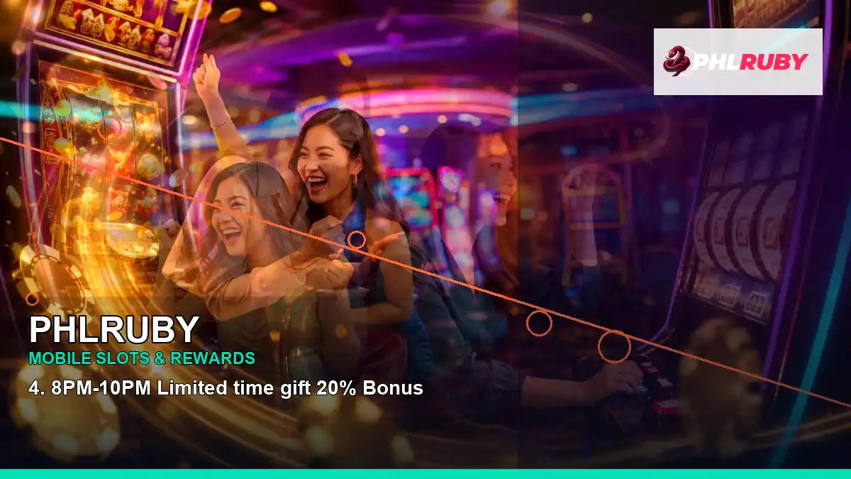 PHLRUBY reels casino bonus games featuring an adult Filipina casino host with a right-diagonal composition