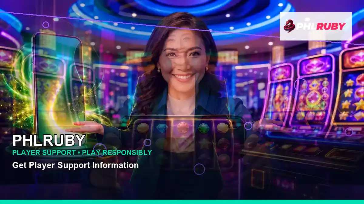 PHLRUBY fantasy online slot games featuring an adult Filipina casino host with a centered composition
