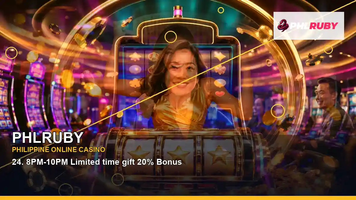 PHLRUBY Philippines casino guide with centered lucky reels online slot games and an adult Filipina casino host